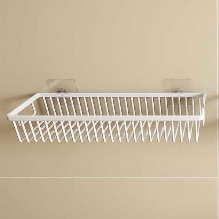 Space Aluminum Punch-free Floating Shelf with Non-marking Stickers Wall Mounted Storage Rack Single-layered Wall Shelf for Bathroom Kitchen Hotel