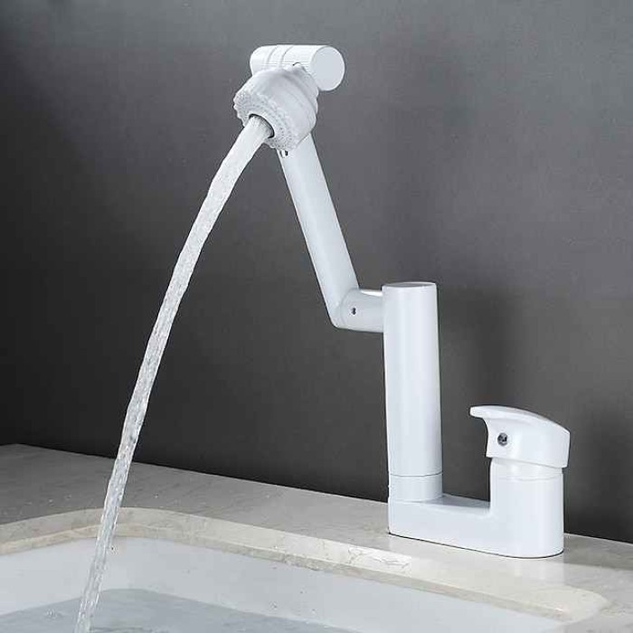 Foldable Bathroom Faucet Sink Mixer Basin Taps Dual Spout 3 Mode Spray, 360 Degrees Single Handle Washbasin Vessel Tap with Cold and Water Hose for Washroom Toilet