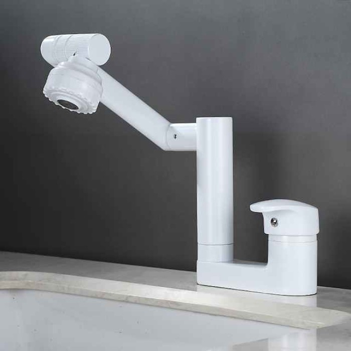 Foldable Bathroom Faucet Sink Mixer Basin Taps Dual Spout 3 Mode Spray, 360 Degrees Single Handle Washbasin Vessel Tap with Cold and Water Hose for Washroom Toilet