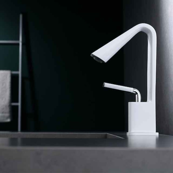 Bathroom Faucet Tall Spout Sink Mixer Basin Taps, Monobloc Single Handle Brass Washroom Vessel Tap with Cold and Hot Hose