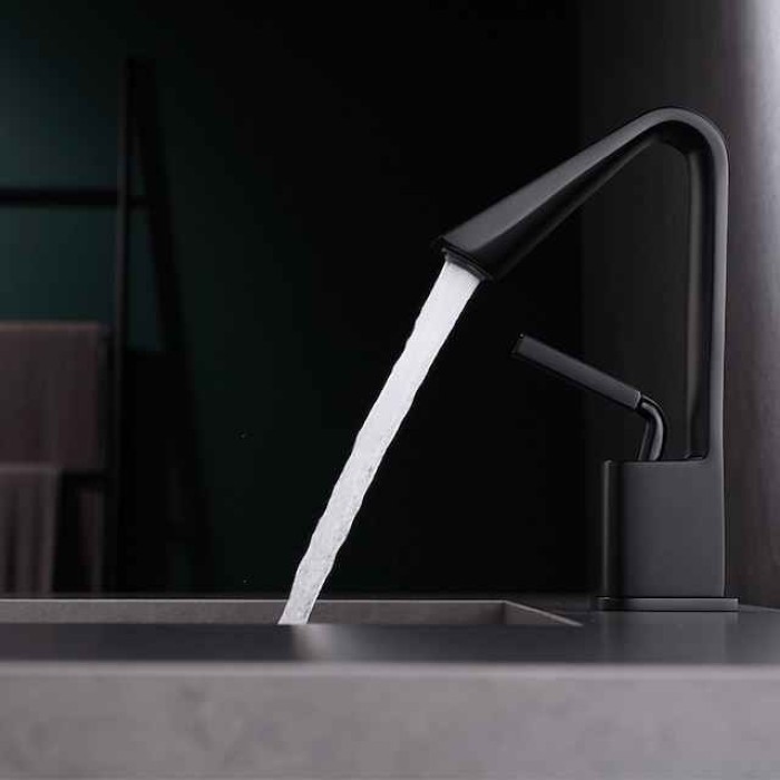 Bathroom Faucet Tall Spout Sink Mixer Basin Taps, Monobloc Single Handle Brass Washroom Vessel Tap with Cold and Hot Hose