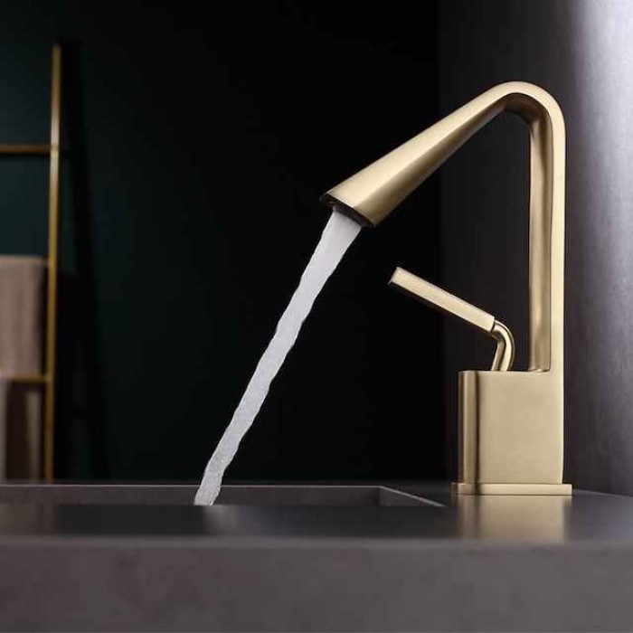 Bathroom Faucet Tall Spout Sink Mixer Basin Taps, Monobloc Single Handle Brass Washroom Vessel Tap with Cold and Hot Hose