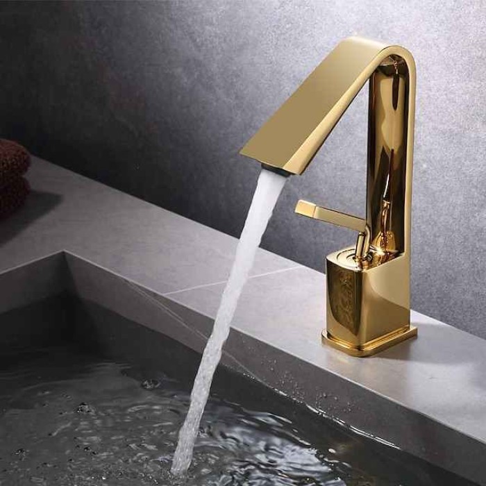 Bathroom Faucet Tall Spout Sink Mixer Basin Taps, Monobloc Single Handle Brass Washroom Vessel Tap with Cold and Hot Hose