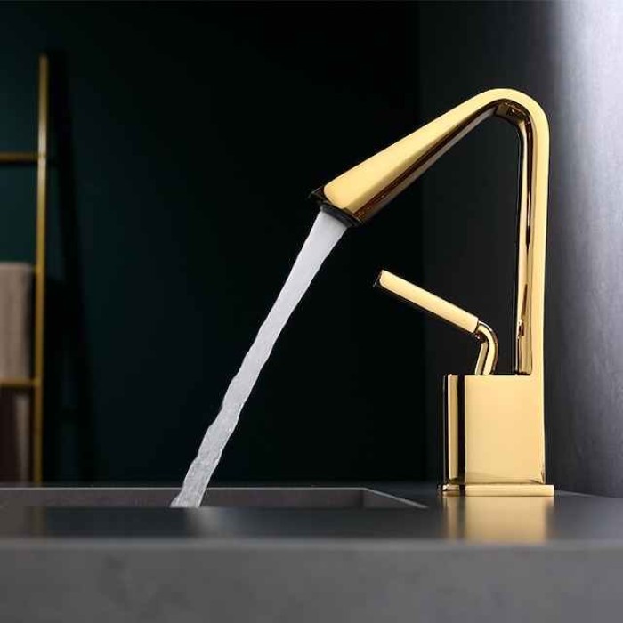 Bathroom Faucet Tall Spout Sink Mixer Basin Taps, Monobloc Single Handle Brass Washroom Vessel Tap with Cold and Hot Hose