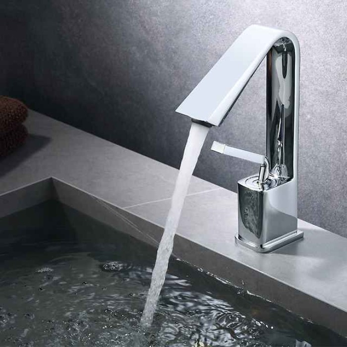 Bathroom Faucet Tall Spout Sink Mixer Basin Taps, Monobloc Single Handle Brass Washroom Vessel Tap with Cold and Hot Hose