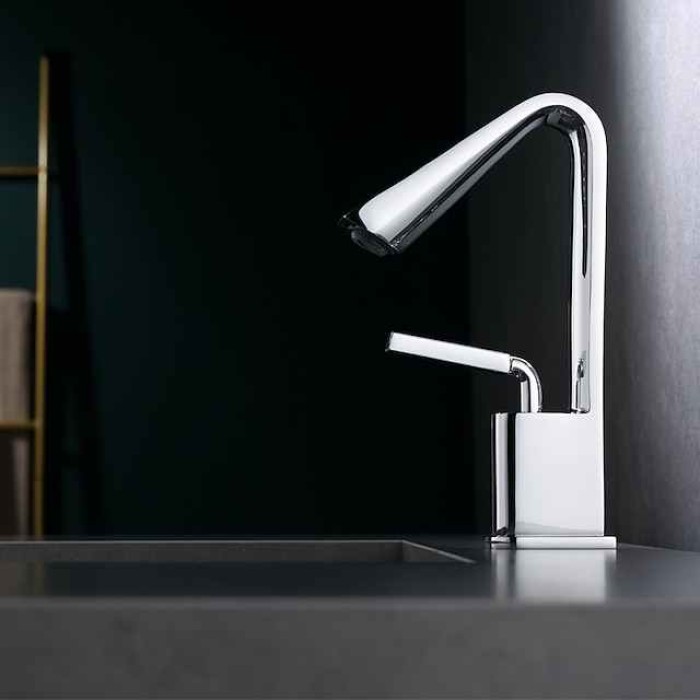 Bathroom Faucet Tall Spout Sink Mixer Basin Taps, Monobloc Single Handle Brass Washroom Vessel Tap with Cold and Hot Hose