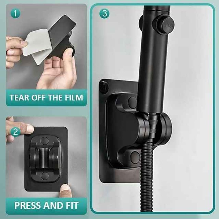 Shower Head Bracket No Drilling Holder, 360° Adjustable Without Drilling ABS Wall Bracket Replacement Waterproof Attachment for Bathroom