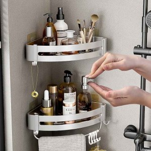 Silver Bathroom Shelf Bathroom Non Perforated Toilet Toilet Washstand Shower Room Wall Hanging Storage Triangle Basket