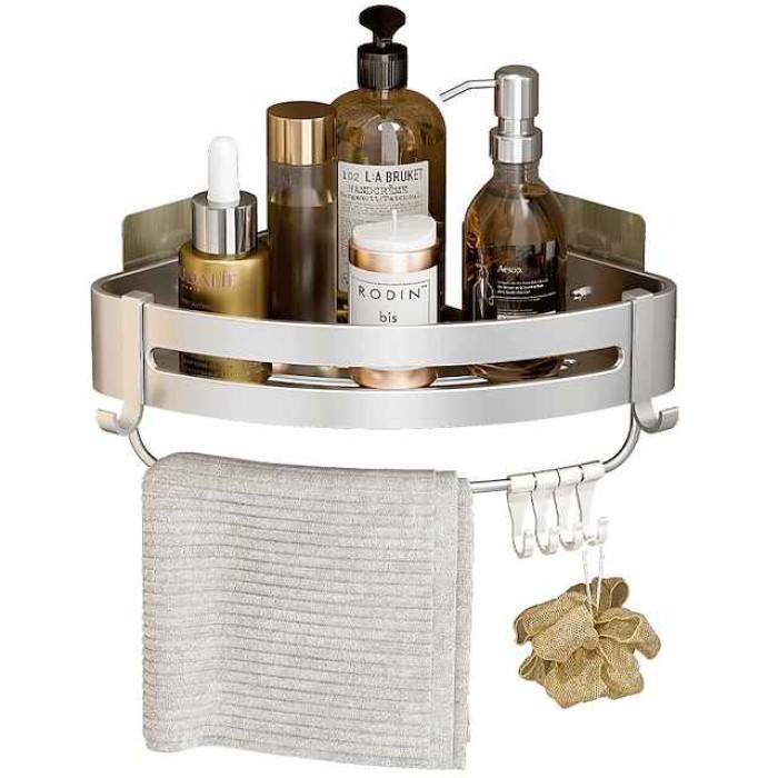 Silver Bathroom Shelf Bathroom Non Perforated Toilet Toilet Washstand Shower Room Wall Hanging Storage Triangle Basket