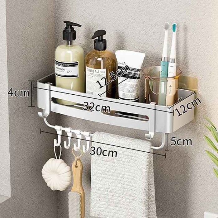 Silver Bathroom Shelf Bathroom Non Perforated Toilet Toilet Washstand Shower Room Wall Hanging Storage Triangle Basket