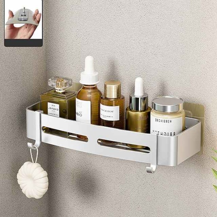 Silver Bathroom Shelf Bathroom Non Perforated Toilet Toilet Washstand Shower Room Wall Hanging Storage Triangle Basket