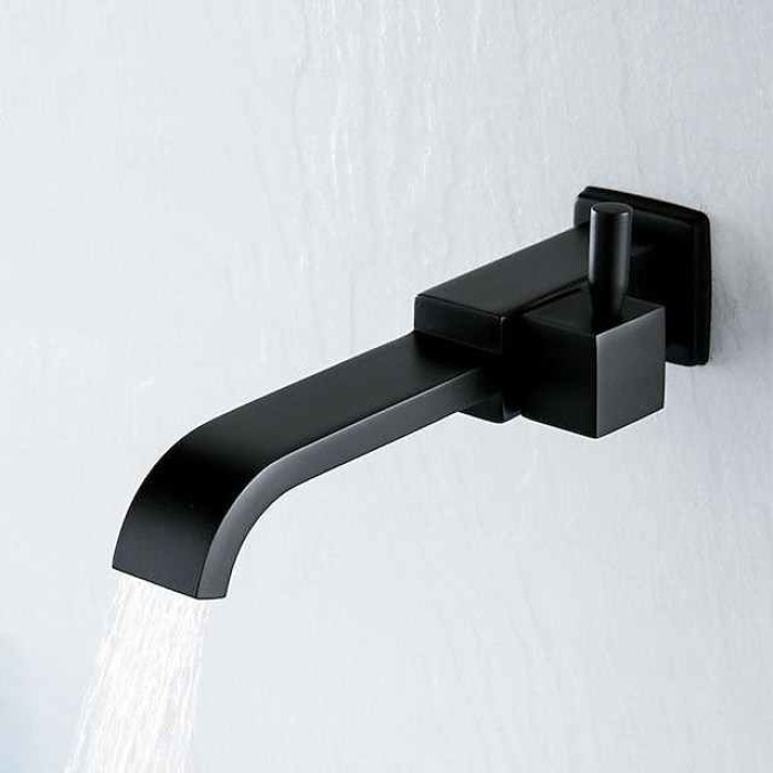 Wall Mounted Bathroom Facuet Cold Water Only, Monobloc Basin Taps Single Hole Brass Washroom Tap Black Chrome