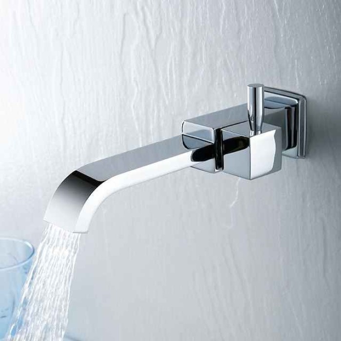 Wall Mounted Bathroom Facuet Cold Water Only, Monobloc Basin Taps Single Hole Brass Washroom Tap Black Chrome