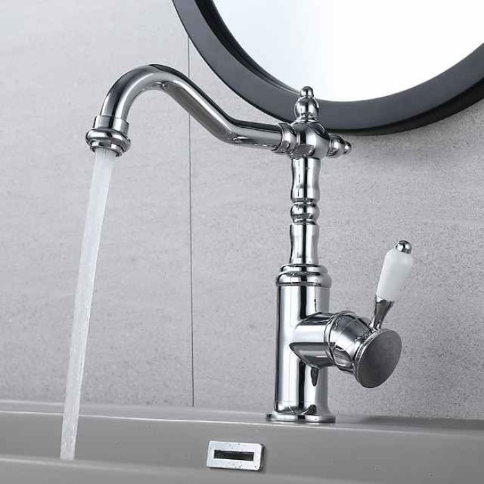 Bathroom Faucet Gold Sink Mixer Basin Taps, 360 Swivel Single Handle Vessel Tap with Cold and Hot Hose