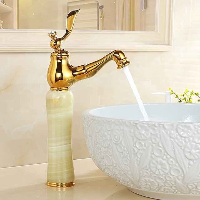 Traditional Bathroom Faucet Pull Out Basin Sink Mixer Taps Short/Tall, Vintage Brass Vessel Taps Ceramic Single Handle, with Cold and Hot Hose