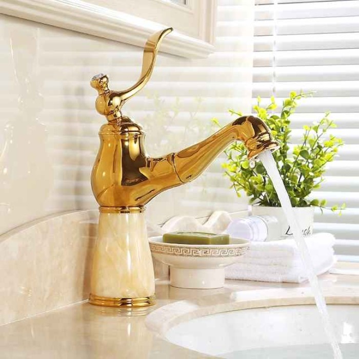 Traditional Bathroom Faucet Pull Out Basin Sink Mixer Taps Short/Tall, Vintage Brass Vessel Taps Ceramic Single Handle, with Cold and Hot Hose