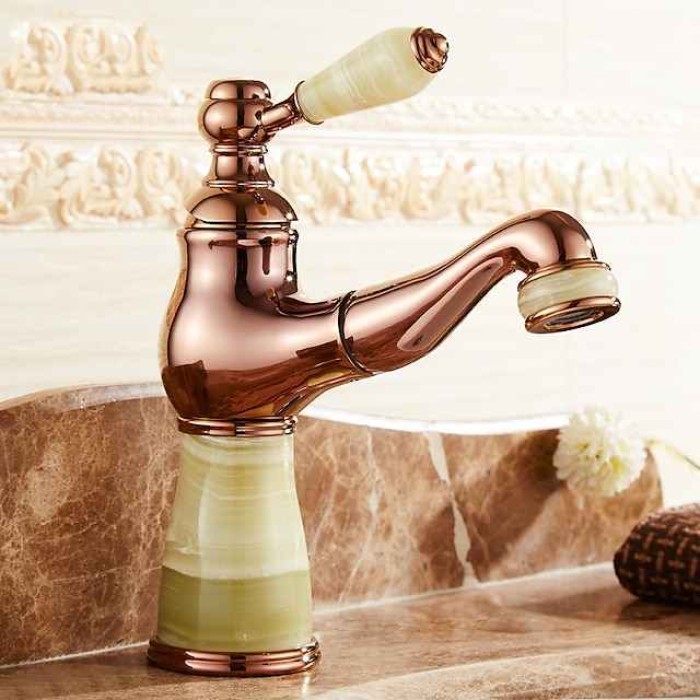 Traditional Bathroom Faucet Pull Out Basin Sink Mixer Taps Short/Tall, Vintage Brass Vessel Taps Ceramic Single Handle, with Cold and Hot Hose