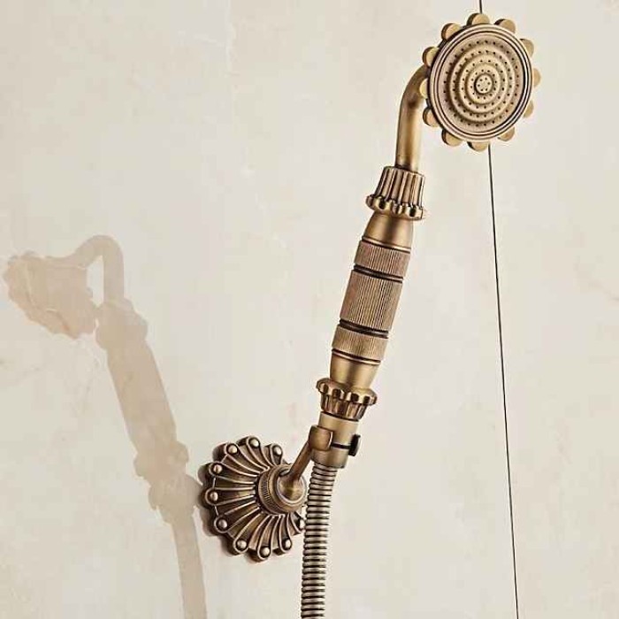 Shower Faucet Set Wall Mounted Vintage Brass, Shower System Handheld Sprayer, with Tub Spout Cold and Hot Hose