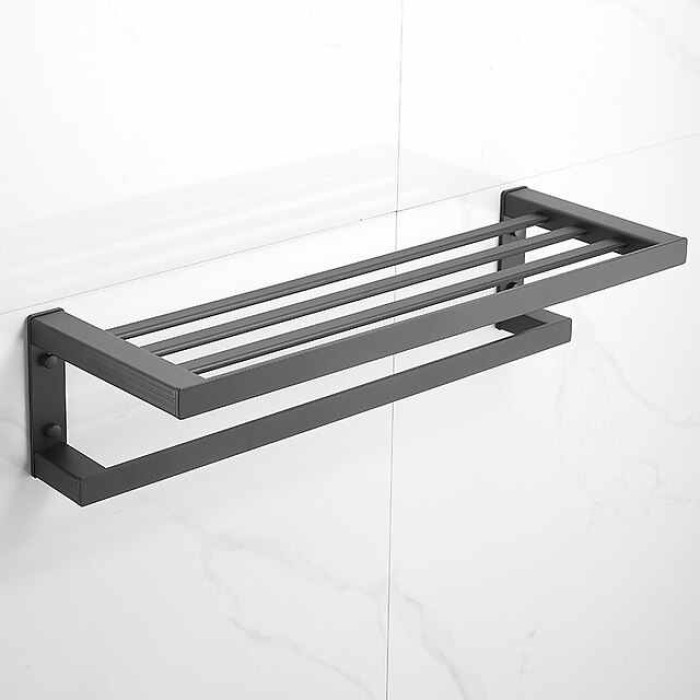 Towel Rack Towel Bar Bathroom Shelf Multilayer  Multifunction Contemporary Modern Aluminum 1PC - Bathroom Double Wall Mounted