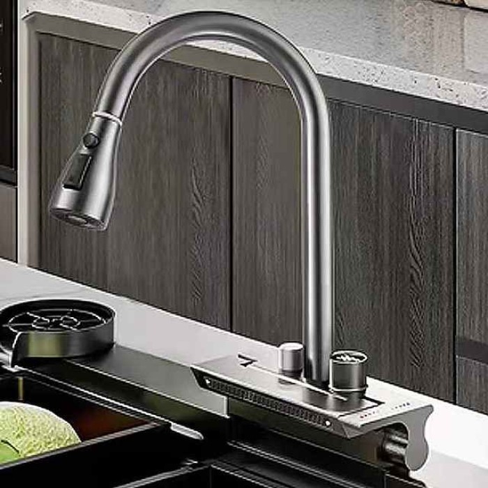 Waterfall Kitchen Faucet Pull Out Sink Mixer Vessel Taps, withCold and Hot Hose