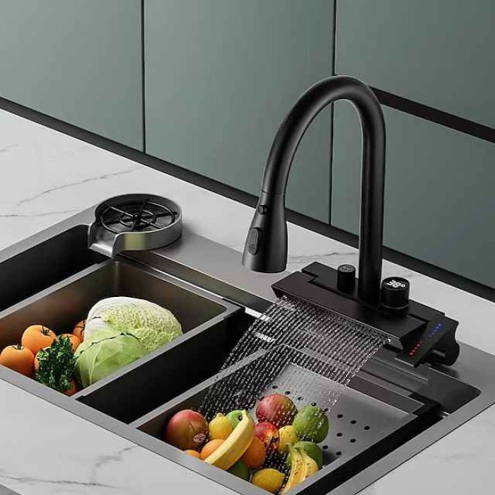 Waterfall Kitchen Faucet Pull Out Sink Mixer Vessel Taps, withCold and Hot Hose