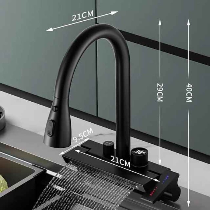 Waterfall Kitchen Faucet Pull Out Sink Mixer Vessel Taps, withCold and Hot Hose