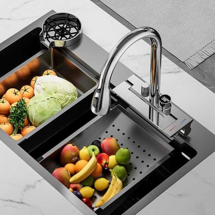 Waterfall Kitchen Faucet Pull Out Sink Mixer Vessel Taps, withCold and Hot Hose