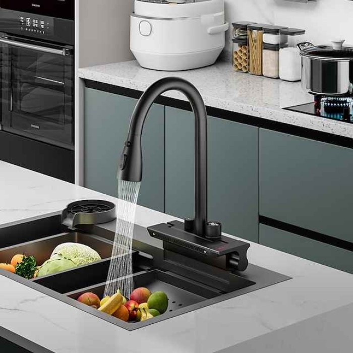 Waterfall Kitchen Faucet Pull Out Sink Mixer Vessel Taps, withCold and Hot Hose