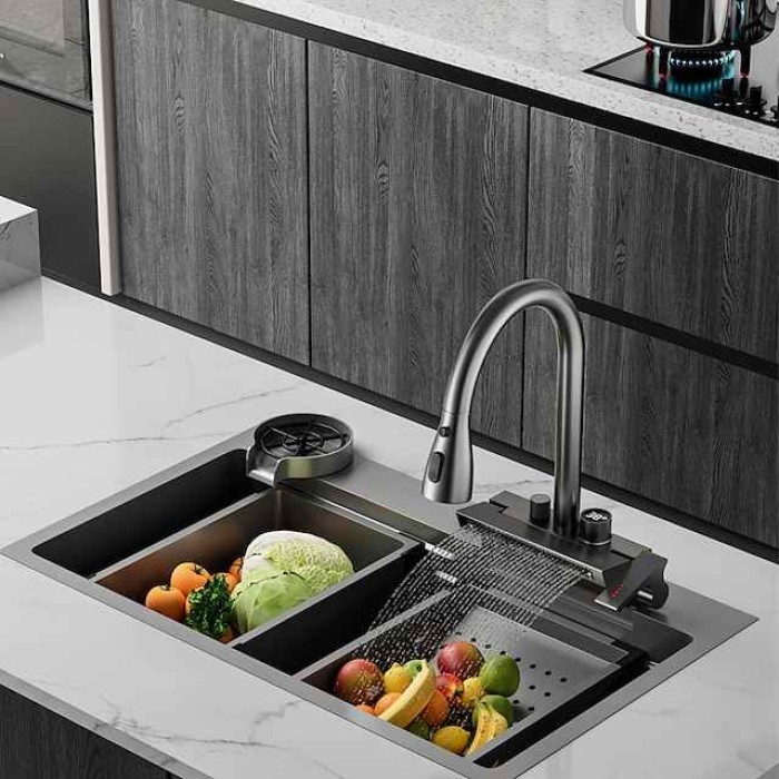 Waterfall Kitchen Faucet Pull Out Sink Mixer Vessel Taps, withCold and Hot Hose