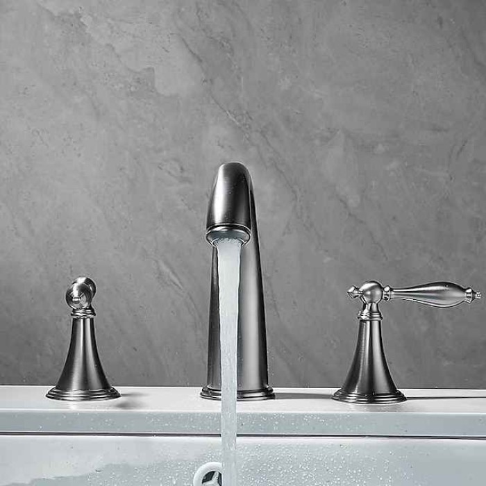 Widespread Bathroom Faucet Sink Mixer Basin Taps, Twin Handle Vessel Tap with Cold and Hot Hose