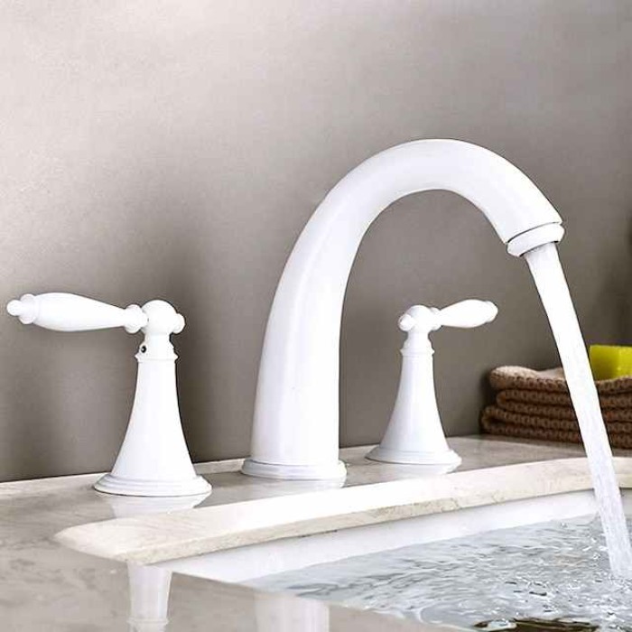 Widespread Bathroom Faucet Sink Mixer Basin Taps, Twin Handle Vessel Tap with Cold and Hot Hose