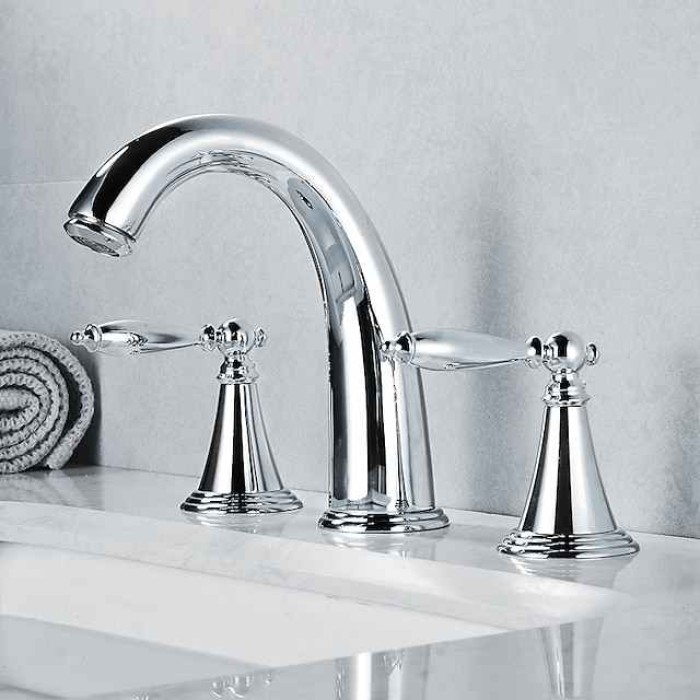 Widespread Bathroom Faucet Sink Mixer Basin Taps, Twin Handle Vessel Tap with Cold and Hot Hose