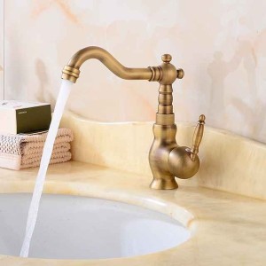 Bathroom Faucet Single Handle, Sink Mixer Basin Taps with Cold and Hot Hose Vintage Brass