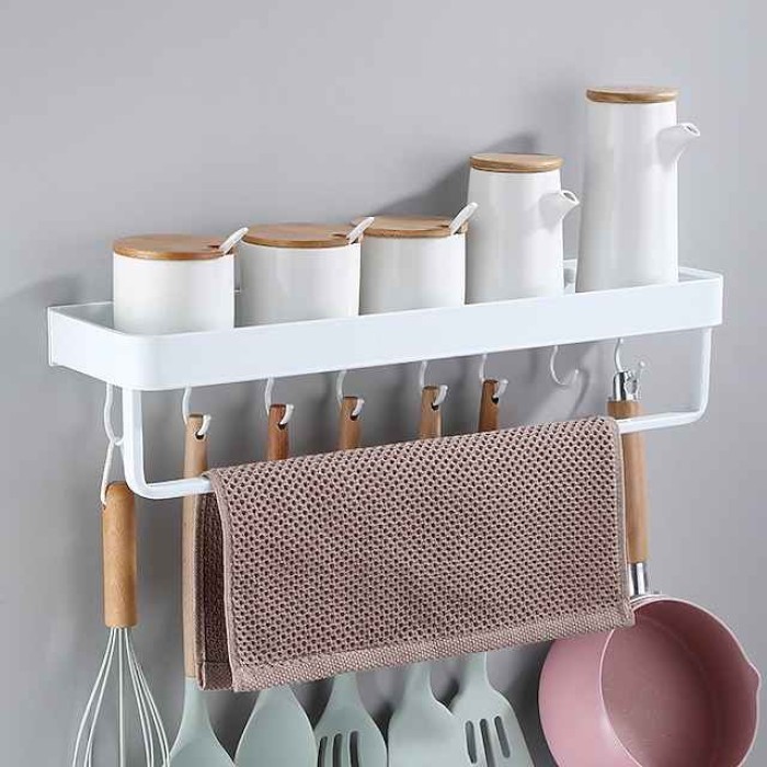 Space Aluminum Free-punch Seasoning Wall Storage Shelf Kitchen Supplies Flavoring Spatula Wall Storage Rack Bathroom Wall Holder