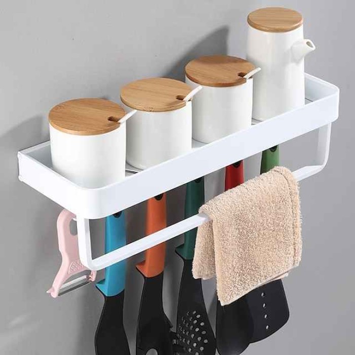 Space Aluminum Free-punch Seasoning Wall Storage Shelf Kitchen Supplies Flavoring Spatula Wall Storage Rack Bathroom Wall Holder