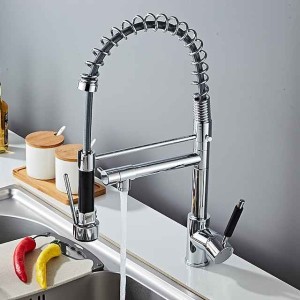 Kitchen Taps Pull Down Dual Spout with Sprayer, Sink Mixer Brass Faucet with Cold and Hot Hose