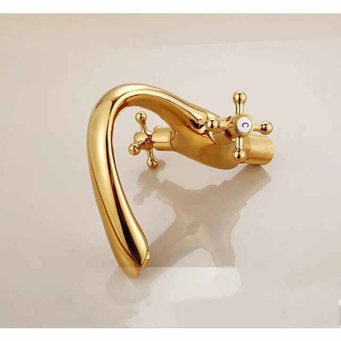 Bathroom Sink Mixer Faucet, Brass Basin Taps Dual Handle with Hot and Cold Hose