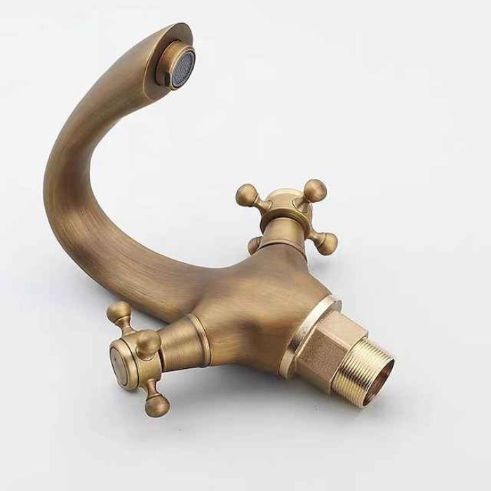 Bathroom Sink Mixer Faucet, Brass Basin Taps Dual Handle with Hot and Cold Hose