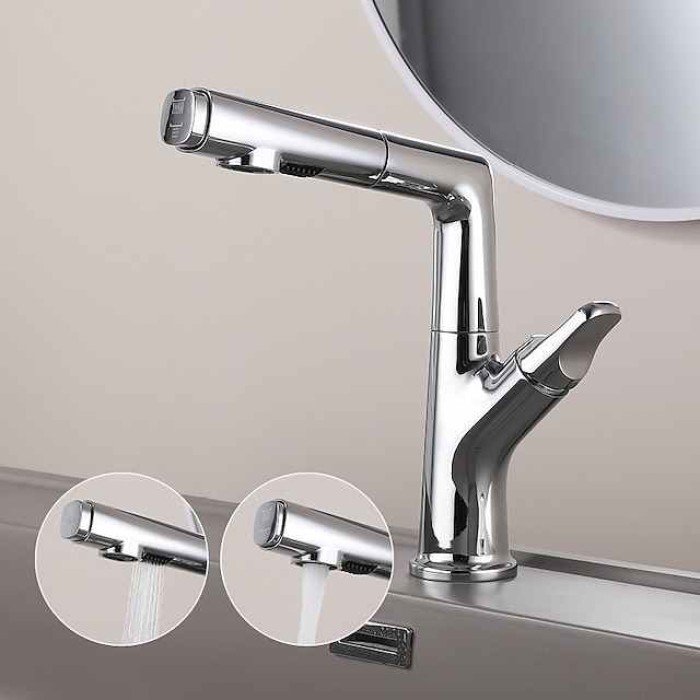 Bathroom Faucet Pull Out Basin Taps, Single Handle Vessel Taps with Cold and Hot Hose