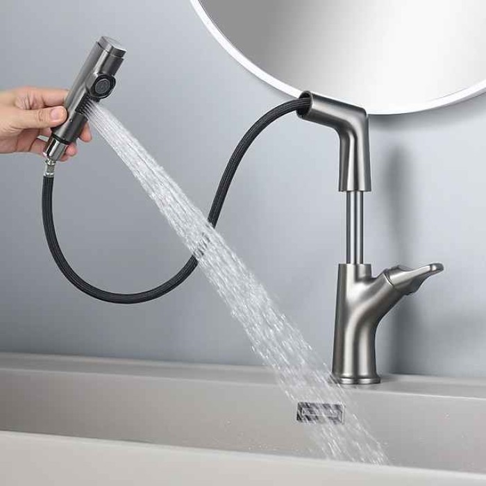 Bathroom Faucet Pull Out Basin Taps, Single Handle Vessel Taps with Cold and Hot Hose