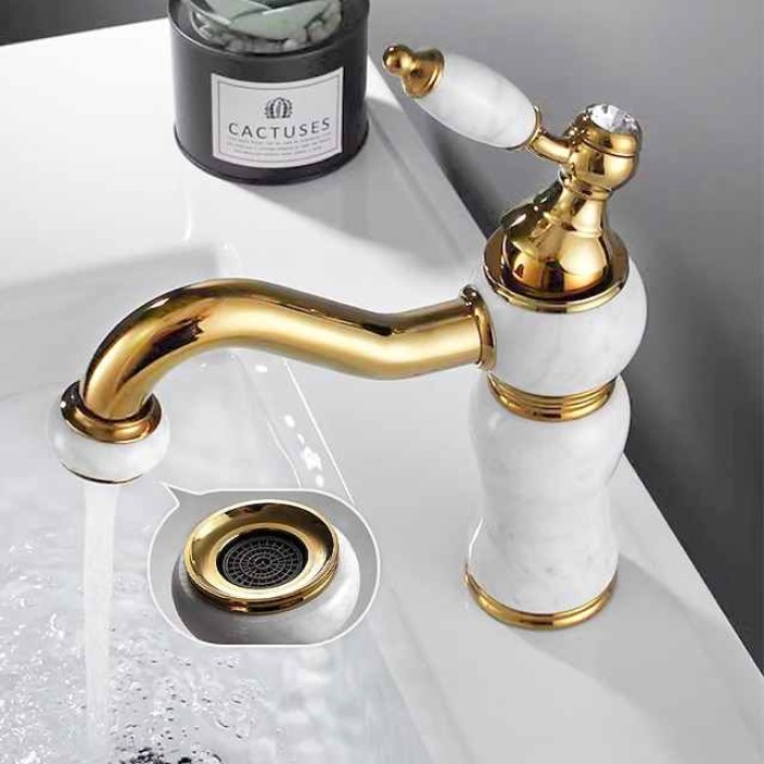 Bathroom Sink Faucet Mixer Basin Tap, Brass Single Handle with Hot and Cold Hose, Classic Electroplated Centerset Single Handle One HoleBath Taps