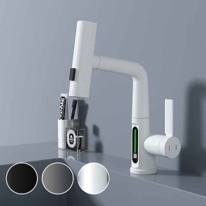 Bathroom Sink Faucet - Rotatable / Pull out / LED Electroplated / Painted Finishes Centerset Single Handle One HoleBath Taps