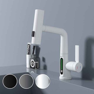 Bathroom Sink Faucet - Rotatable / Pull out / LED Electroplated / Painted Finishes Centerset Single Handle One HoleBath Taps