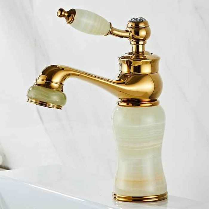 Widespread Bathroom Sink  Mixer Faucet - Electroplated Centerset Handle One HoleBath Taps, Brass Basin Taps Single Handle with Hot and Cold Hose