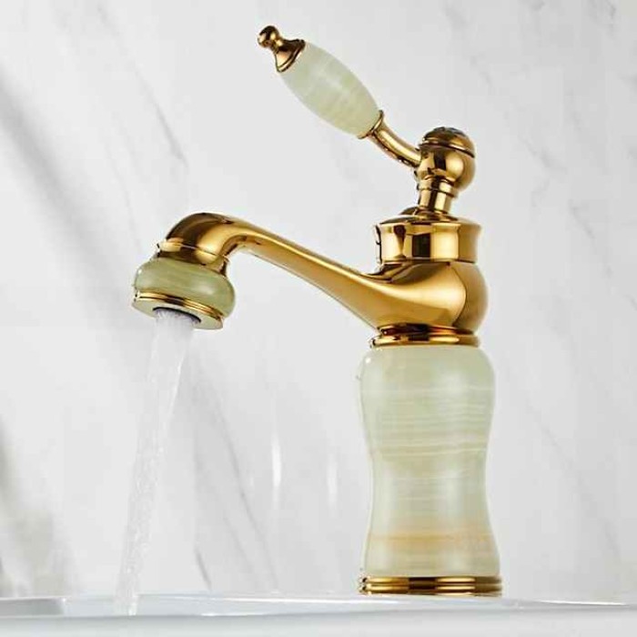 Widespread Bathroom Sink  Mixer Faucet - Electroplated Centerset Handle One HoleBath Taps, Brass Basin Taps Single Handle with Hot and Cold Hose