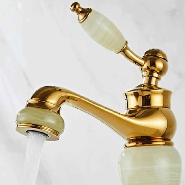 Widespread Bathroom Sink  Mixer Faucet - Electroplated Centerset Handle One HoleBath Taps, Brass Basin Taps Single Handle with Hot and Cold Hose