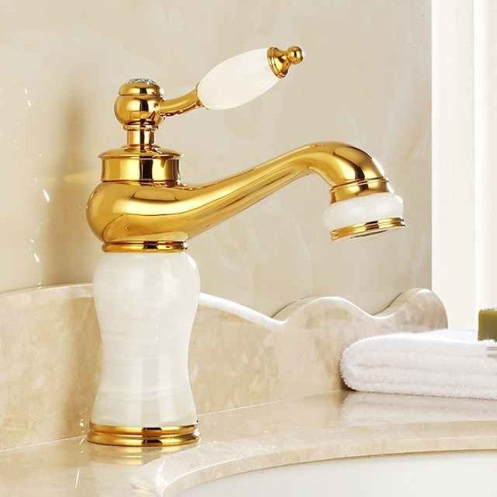 Widespread Bathroom Sink  Mixer Faucet - Electroplated Centerset Handle One HoleBath Taps, Brass Basin Taps Single Handle with Hot and Cold Hose