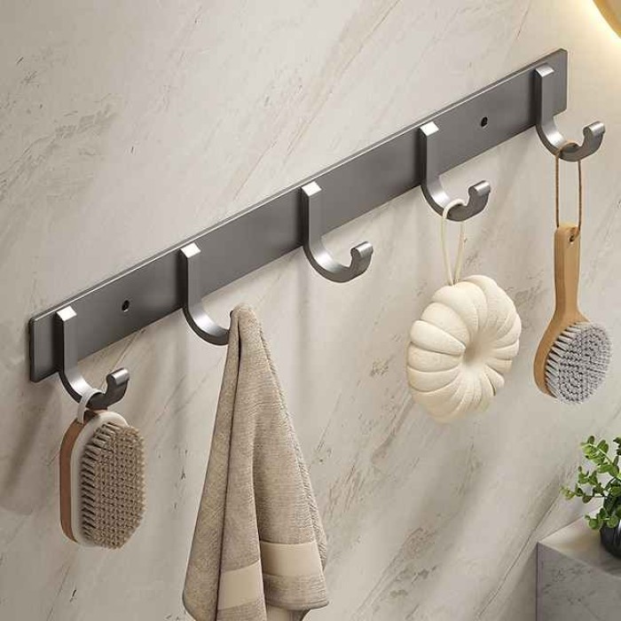 Black Space Aluminum Clothes Hook Towel Hook Bathroom Kitchen Row Hook Clothes Hook Hat Hook No Punching