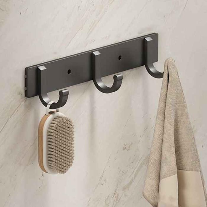 Black Space Aluminum Clothes Hook Towel Hook Bathroom Kitchen Row Hook Clothes Hook Hat Hook No Punching