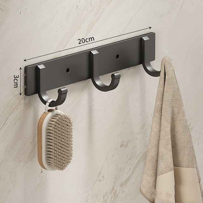 Black Space Aluminum Clothes Hook Towel Hook Bathroom Kitchen Row Hook Clothes Hook Hat Hook No Punching